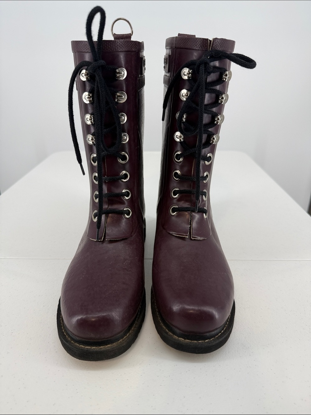 ILSE JACOBSEN WOMENS PURPLE RUBBER LACE UP RAIN BOOTS